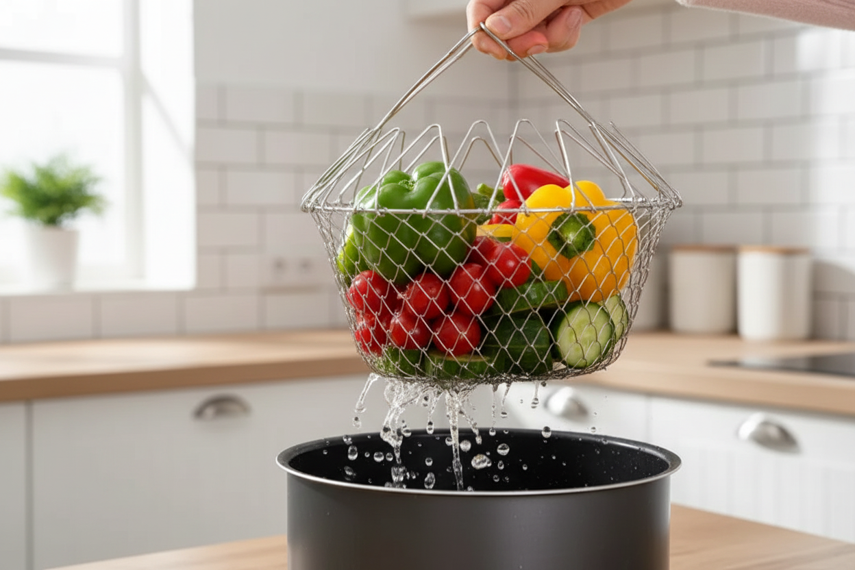 CrispLift™ – Dräneringskorg i Rostfritt Stål