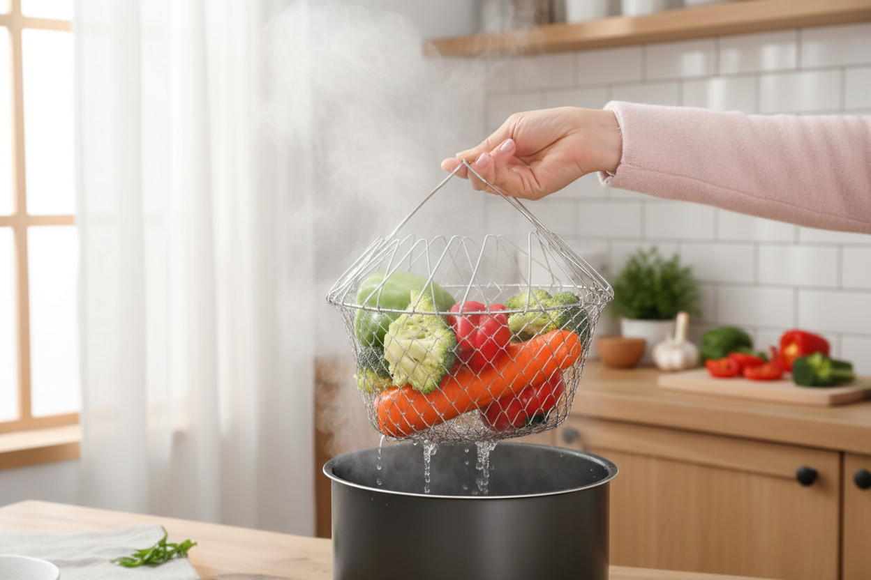 CrispLift™ – Dräneringskorg i Rostfritt Stål