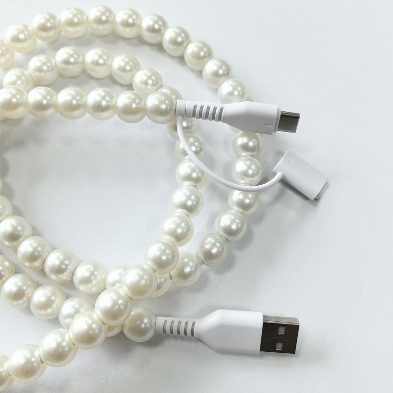 🔥Nya heta produkter🔥2-In-1 USB till typ-C ＆ Belysning Pärlbeströdd laddningsslad🌈