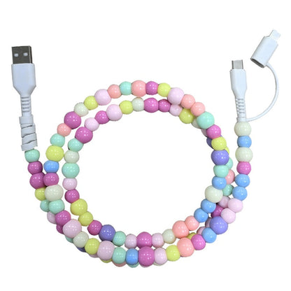 🔥Nya heta produkter🔥2-In-1 USB till typ-C ＆ Belysning Pärlbeströdd laddningsslad🌈